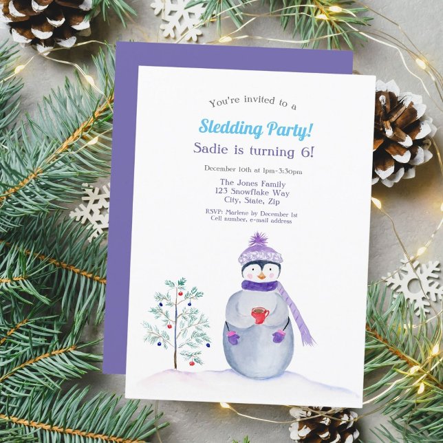 Invitación Fiesta de trineo de pingüino con acuarela (Chill and Thrill! Join the Penguin Fun!)