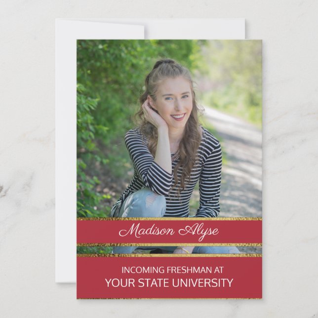 Invitación Fiesta de troncos de fotos rojas y doradas (Anverso)