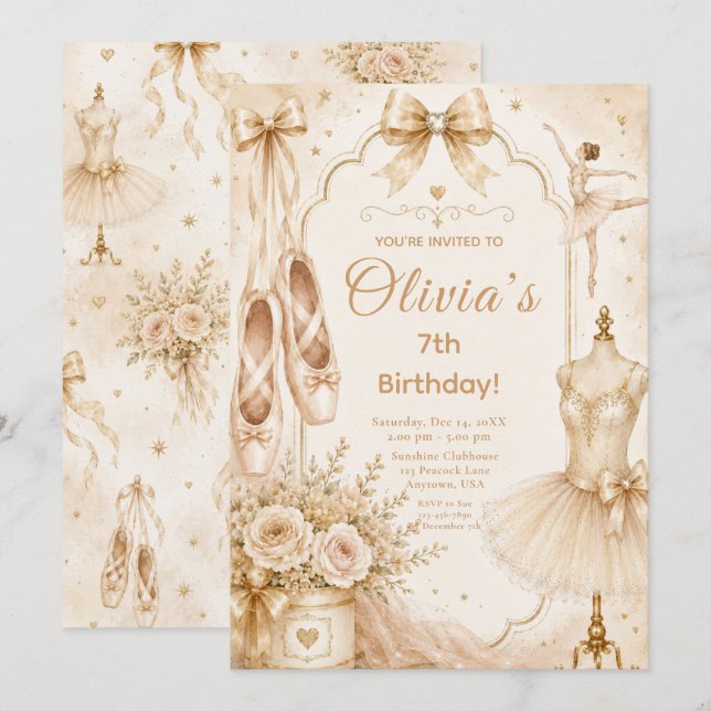 Invitación Fiesta de Tutú de Ballet Vintage (Anverso / Reverso)