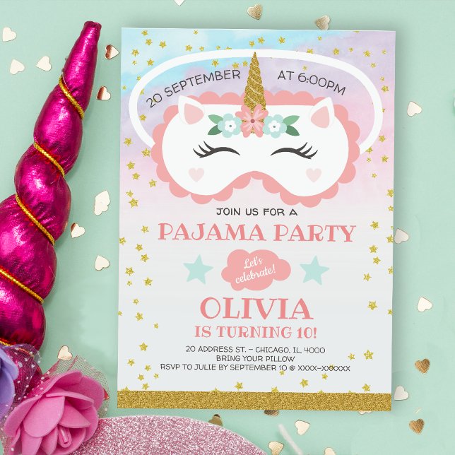 Invitación Fiesta de Unicorn Pajama (Subido por el creador)