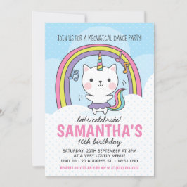 Invitación Fiesta de Unicornio Gato Caticorn Bailarina