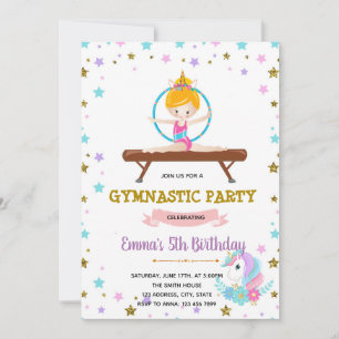 Invitación Fiesta de unicornio gimnástico