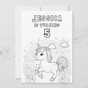 Invitación Fiesta de unicornio mágico invita a colorear en co