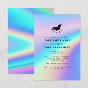 Invitación Fiesta de Unicornio Moderna y Elegante con Hologra