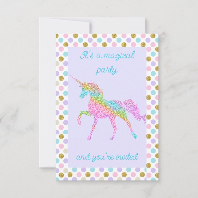 Invitación Fiesta de Unicornio Pastel Brillante (Anverso)