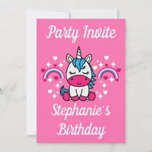 Invitación Fiesta de Unicornio Rosa para Niñas Pequeñas