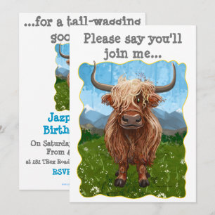 Invitación Fiesta de vaca de Cute Highland