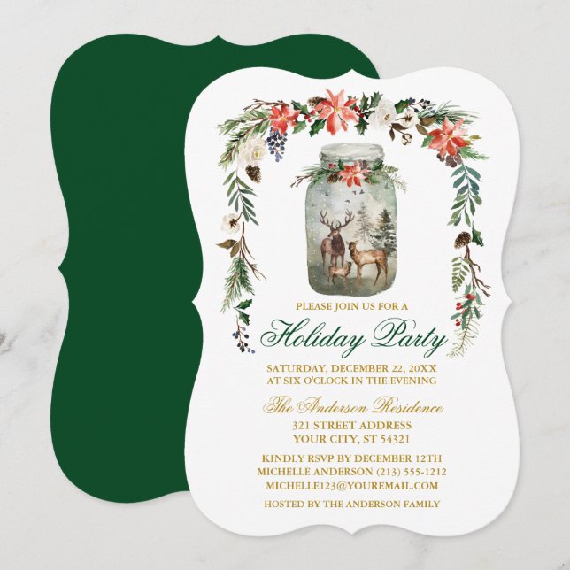Invitación Fiesta de vacaciones acuarela invierno Floral Maso (Anverso / Reverso)
