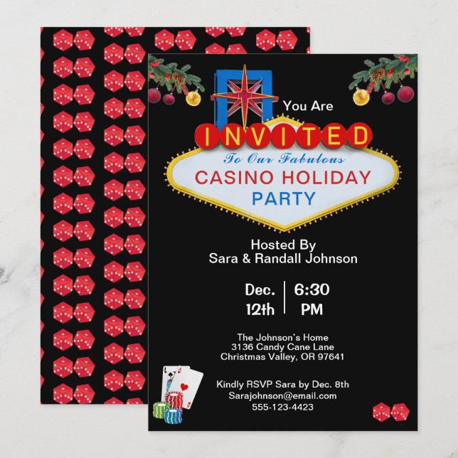 Invitación Fiesta de vacaciones al estilo Casino Las Vegas (Anverso / Reverso)