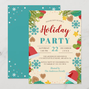 Invitación Fiesta de vacaciones azul Verde azulada de árbol d