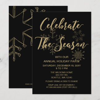 Invitación Fiesta de vacaciones Black and Gold Modern