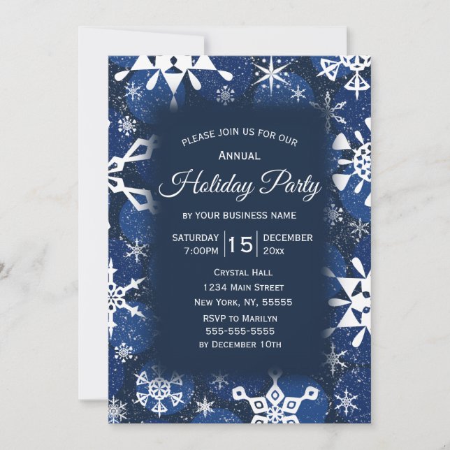 Invitación Fiesta de vacaciones Blue Corporate de Snowflake (Anverso)
