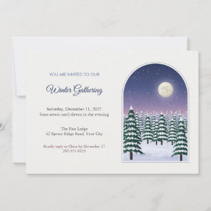 Invitación Fiesta de vacaciones Bosque de hoja perenne nevado