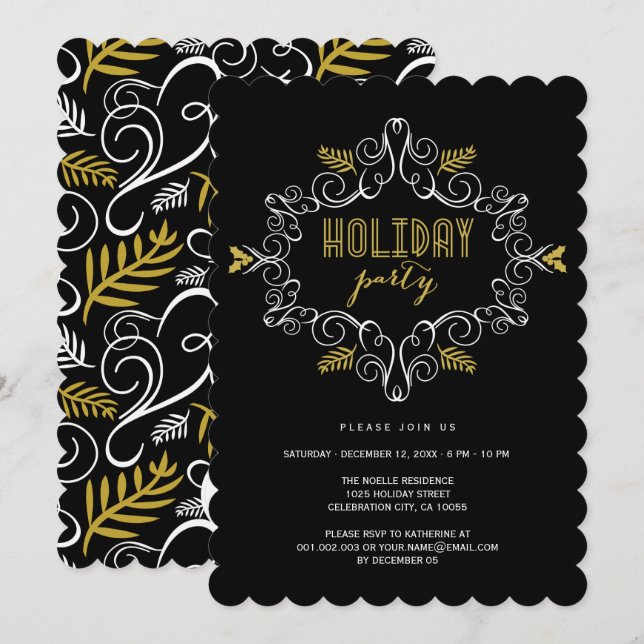 Invitación Fiesta de vacaciones clásicas de decoración de épo (Anverso / Reverso)