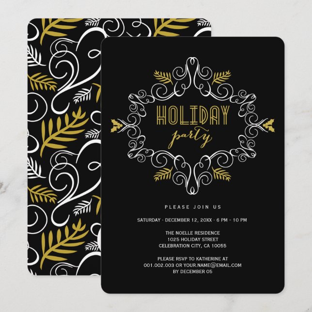 Invitación Fiesta de vacaciones clásicas de decoración de épo (Anverso / Reverso)
