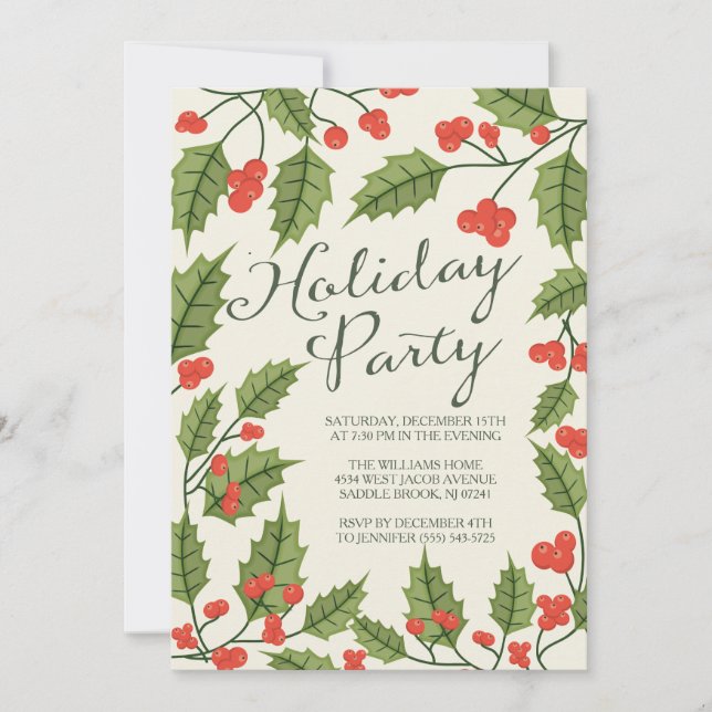 Invitación Fiesta de vacaciones clásicas Holly (Anverso)