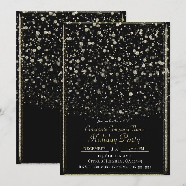 Invitación Fiesta de vacaciones con confeti salpicado dorado  (Anverso / Reverso)