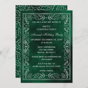 Invitación Fiesta de vacaciones con elegancia de plata verde