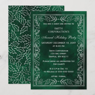 Invitación Fiesta de vacaciones con elegancia de plata verde
