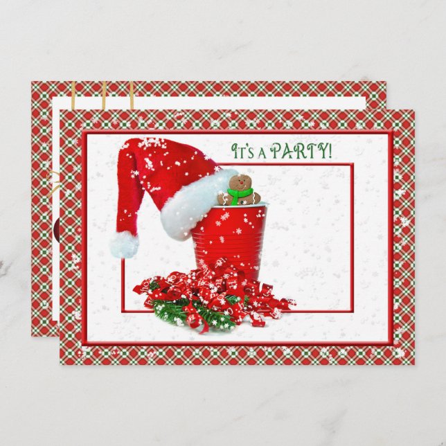 Invitación Fiesta de vacaciones con taza de fiesta rojo (Anverso / Reverso)