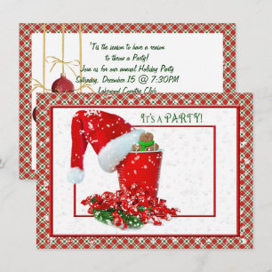 Invitación Fiesta de vacaciones con taza de fiesta rojo