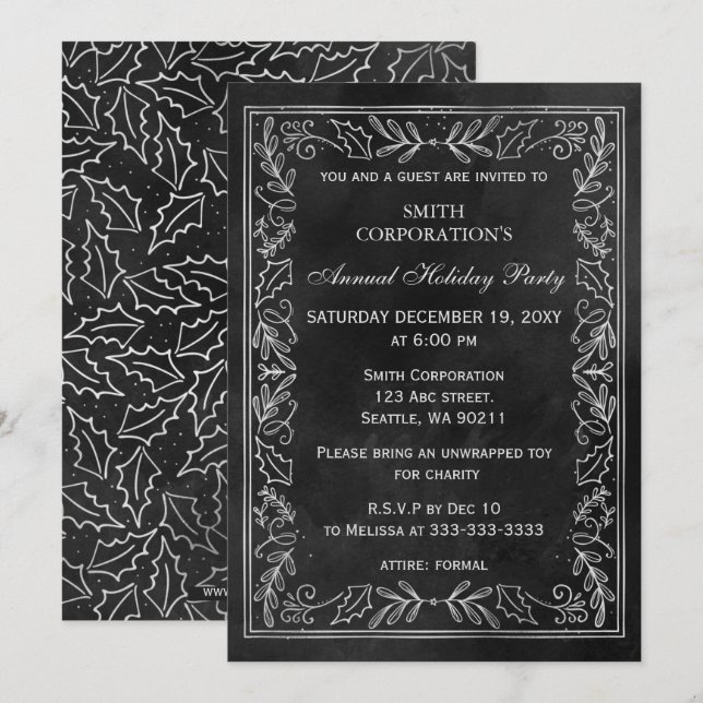 Invitación Fiesta de vacaciones corporativa elegante de plata (Anverso / Reverso)