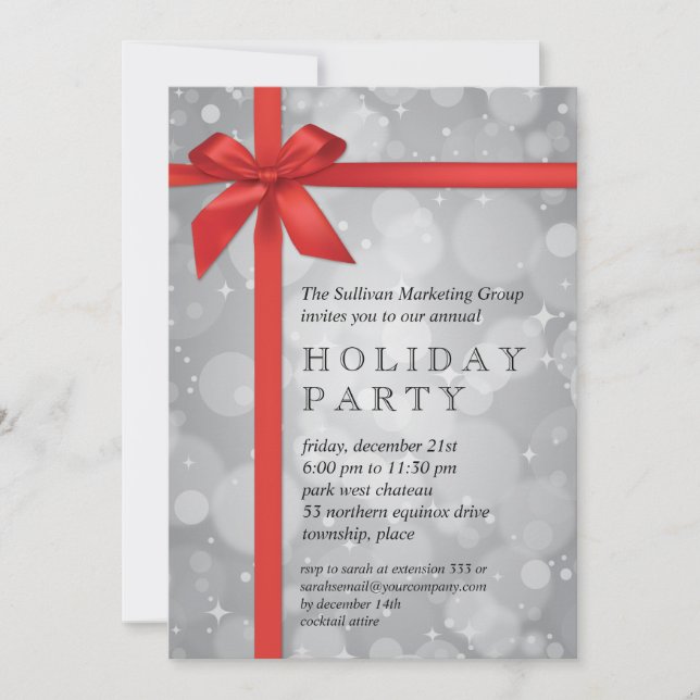 Invitación Fiesta de vacaciones corporativas brillante platea (Anverso)