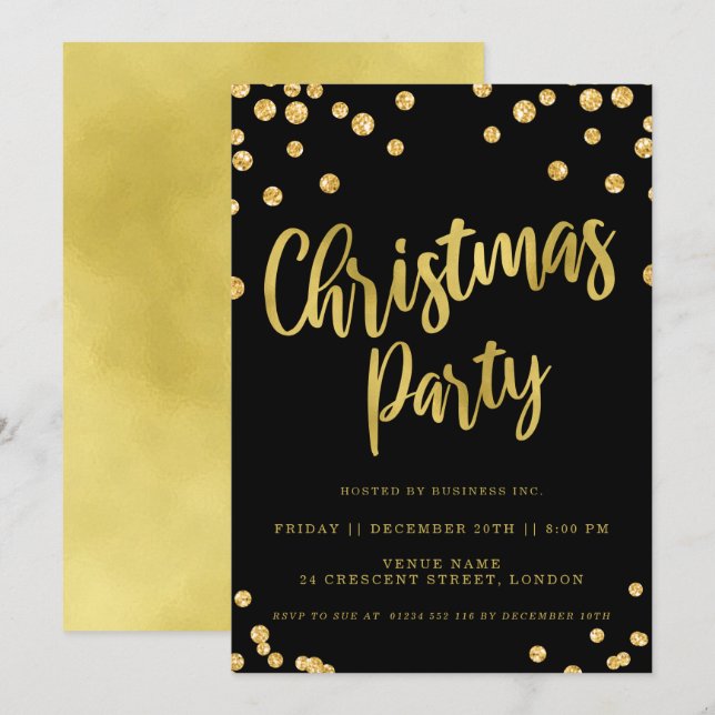 Invitación Fiesta de vacaciones corporativas de Navidades neg (Anverso / Reverso)