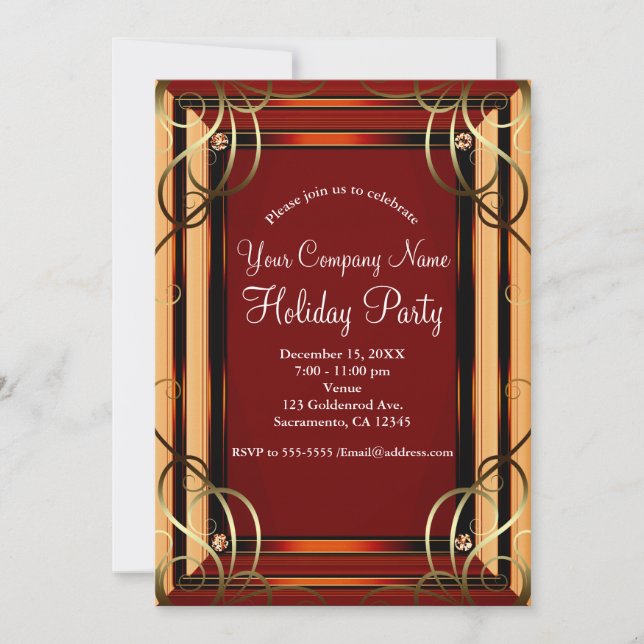 Invitación Fiesta de vacaciones corporativas de Red & Gold El (Anverso)