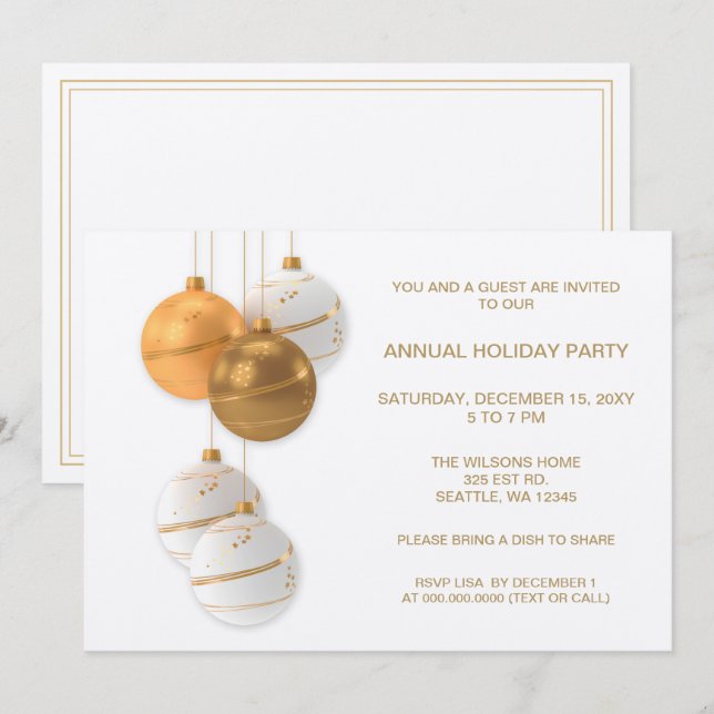 Invitación Fiesta de Vacaciones Corporativas Elegantes en Bla (Anverso / Reverso)