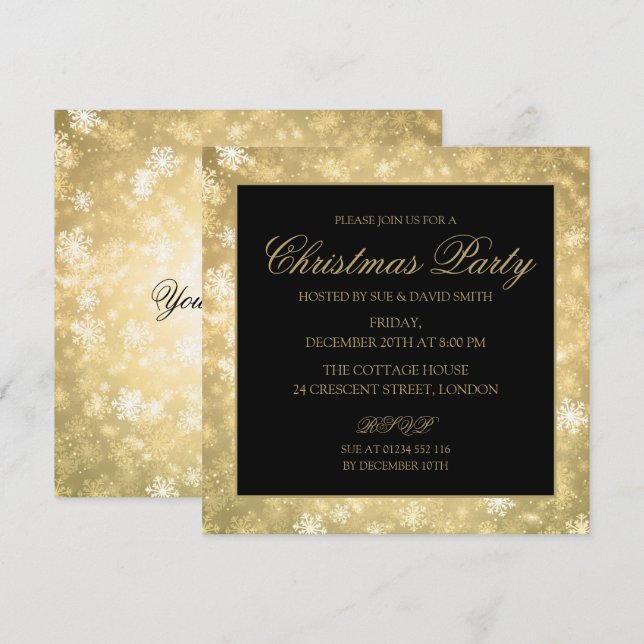 Invitación Fiesta de vacaciones corporativas para Navidades f (Anverso / Reverso)