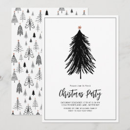 Invitación Fiesta de vacaciones de árbol blanco negro simple 