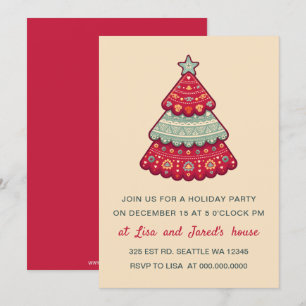 Invitación Fiesta de vacaciones de árbol de Navidad con patró