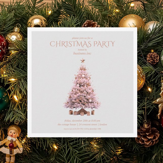 Invitación Fiesta de vacaciones de árbol de Navidad con Rosa  (Corporate Rose Gold Christmas Tree Holiday Party Invitation)