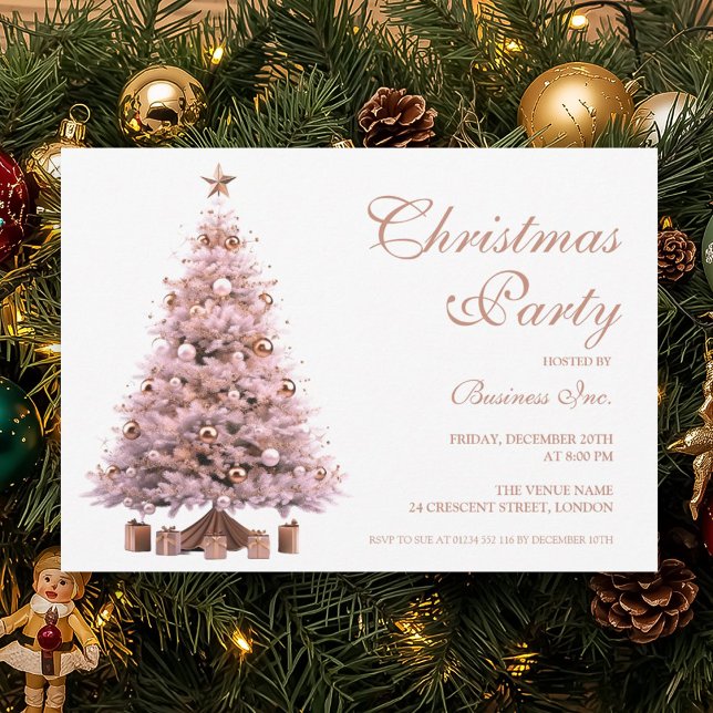 Invitación Fiesta de vacaciones de árbol de Navidad con Rosa  (Corporate Rose Gold Christmas Tree Holiday Party Invitation)