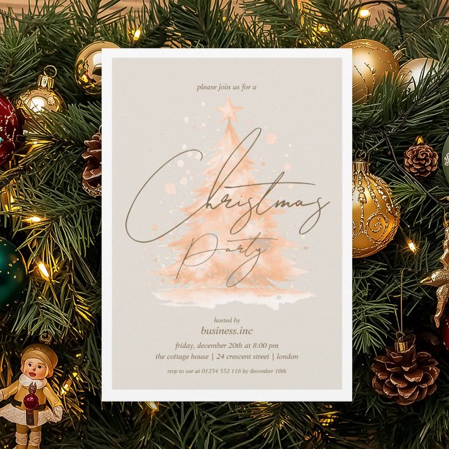 Invitación Fiesta de vacaciones de árbol de Navidad con Rosa  (Corporate Rose Gold Christmas Tree Holiday Party Invitation)