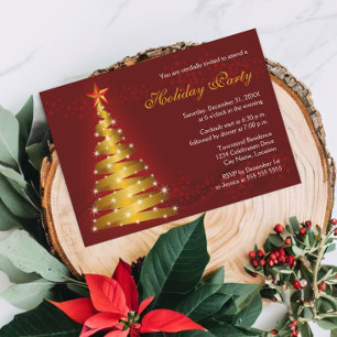 Invitación Fiesta de vacaciones de árbol de Navidad de cinta