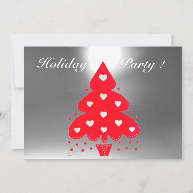 Invitación FIESTA DE VACACIONES DE ÁRBOL DE NAVIDAD ROJA verd (Anverso)