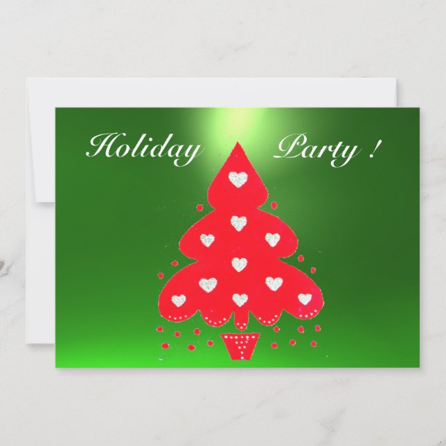 Invitación FIESTA DE VACACIONES DE ÁRBOL DE NAVIDAD ROJA verd (Anverso)
