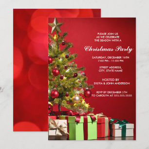 Invitación Fiesta de vacaciones de árbol de Navidad rojo mode