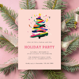 Invitación Fiesta de vacaciones de árbol de navidad rosa mode