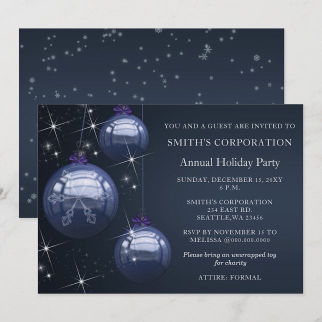 Invitación Fiesta de vacaciones de Blue Silver (Anverso / Reverso)