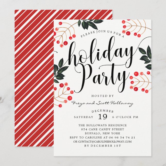 Invitación Fiesta de vacaciones de caligrafía moderna (Anverso / Reverso)