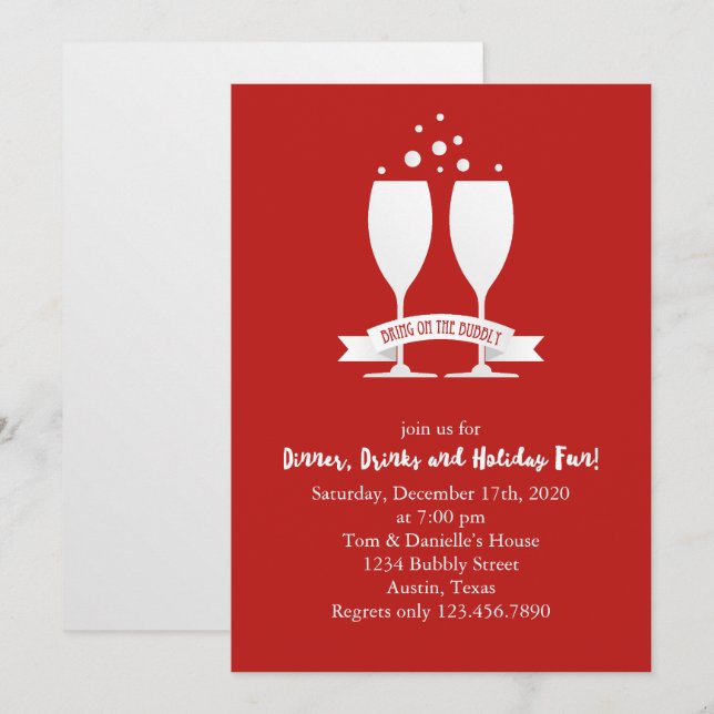 Invitación Fiesta de vacaciones de Champagne Glasses (Anverso / Reverso)