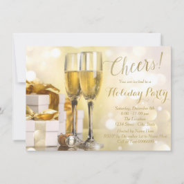 Invitación Fiesta de vacaciones de champán dorado elegante