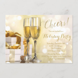 Invitación Fiesta de vacaciones de champán dorado elegante
