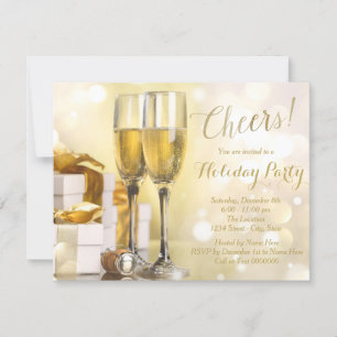 Invitación Fiesta de vacaciones de champán dorado elegante