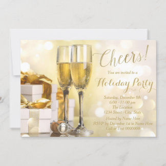 Invitación Fiesta de vacaciones de champán dorado elegante