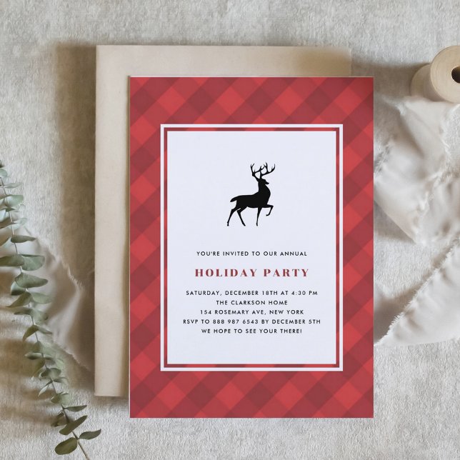 Invitación Fiesta de vacaciones de ciervos del patrón rojo cl (Subido por el creador)