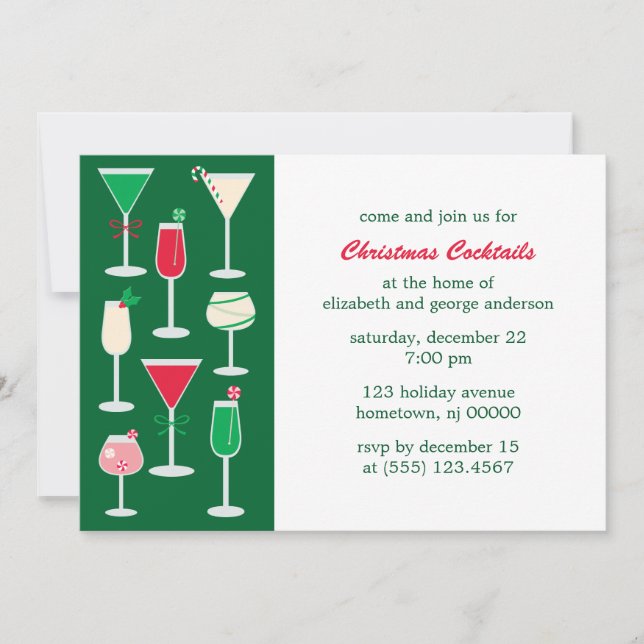 Invitación Fiesta de vacaciones de cócteles para navidades (Anverso)